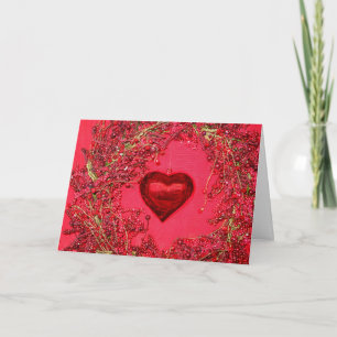Cartão De Festividades Heart Ornaments in a Beaded Wreath Card