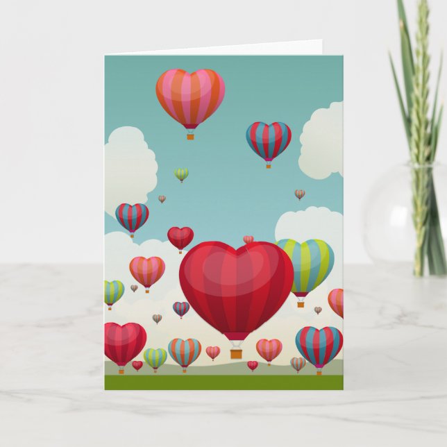 Cartão De Festividades Heart-Shaped Hot Air Balloons-Valentine's Day Card (Frente)
