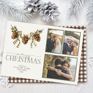 Cartão De Festividades Hearthpine   Pine & Gingham Natal de Recém-Casados