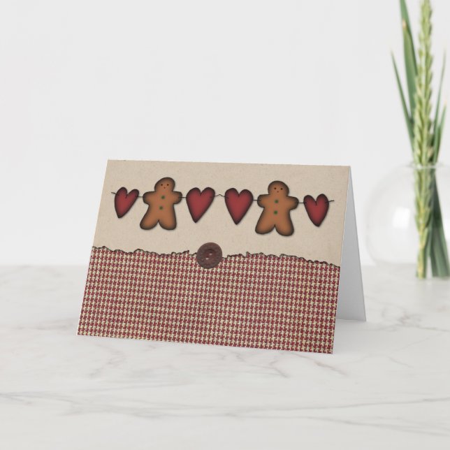 Cartão De Festividades Hearts And Gingerbread Christmas Card (Frente)
