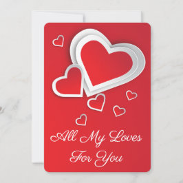 Cartão De Festividades Hearts Love Shape with Red White Design Card