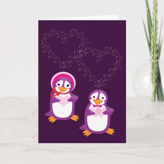 Cartão De Festividades Hearts & Penguins Card (Frente)