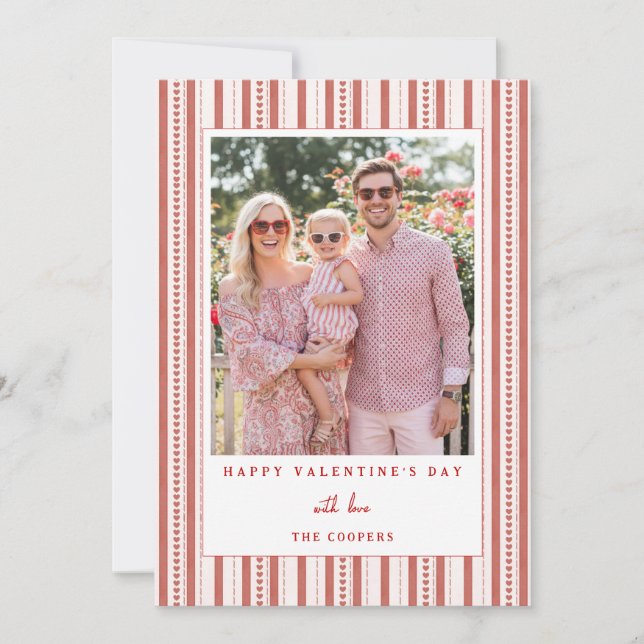 Cartão De Festividades Hearts Stripes Happy Valentine's Day Photo Card (Frente)