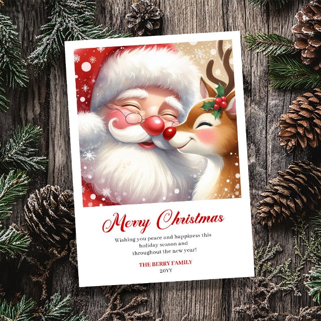 Cartão De Festividades Heartwarming Santa And Rudolph Christmas Greeting  (Heartwarming Santa And Rudolph Christmas Greeting Card)