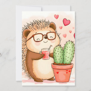 Cartão De Festividades Hedgehog Cactus Cheers Watercolor