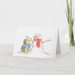 Cartão De Festividades Hedgehog e Snowman<br><div class="desc">Para o Natal ou só para a diversão de inverno,  meu ouriço e boneco de neve trazem saudações!  Maneira desenhada e colorida.</div>