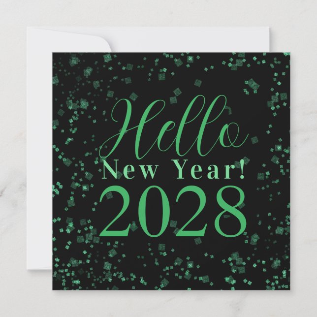 Cartão De Festividades Hello New Year! Happy New Year Green Black Sparkle (Frente)