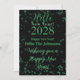 Cartão De Festividades Hello New Year! Happy New Year Green Black Sparkle