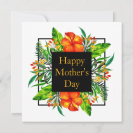 Cartão De Festividades Hibisco Tropical Floral Feliz Dia das Mães
