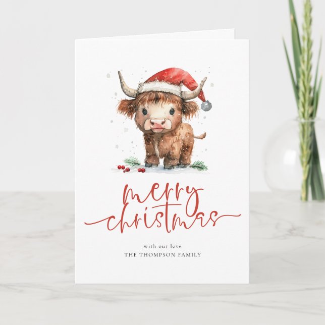 Cartão De Festividades Highland Cow 2026 Calendar Merry Christmas Folded (Frente)