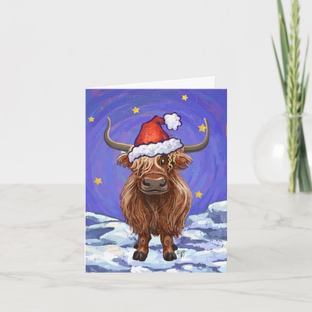 Cartão De Festividades Highland Cow Christmas (Frente)
