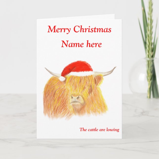 Cartão De Festividades Highland Cow Christmas card, customisable (Frente)