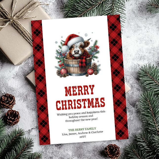 Cartão De Festividades Highland cow Christmas greeting editable card (Highland cow Christmas greeting editable card)