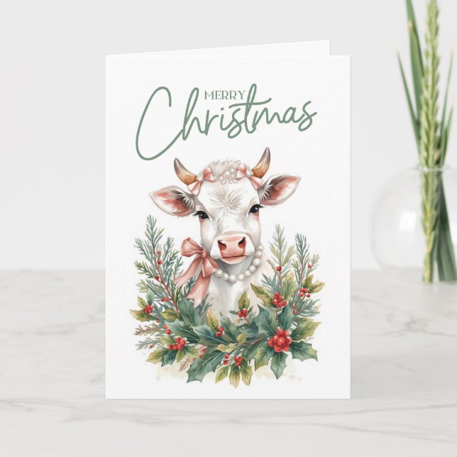 Cartão De Festividades Highland Cow Coquette Christmas  (Frente)