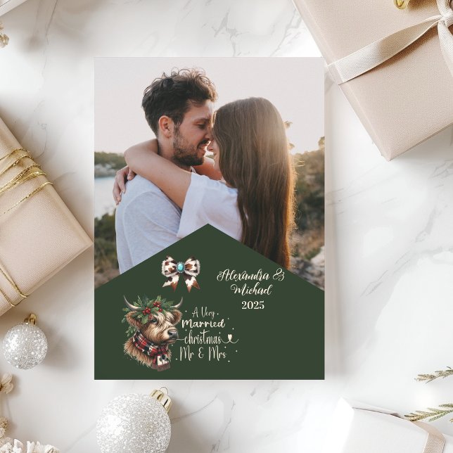 Cartão De Festividades Highland Cow Feliz Natal Sra. e Sr. Photo (Criador carregado)