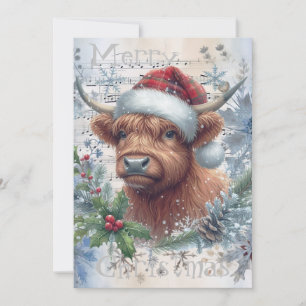 Cartão De Festividades Highland Cow Winter Winter Watercolor