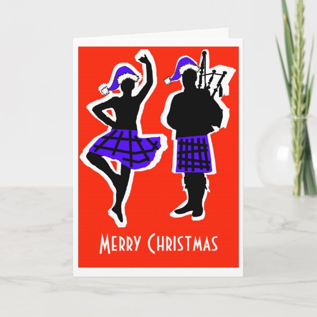 Cartão De Festividades Highland Dancer & Piper Christmas Card (Frente)