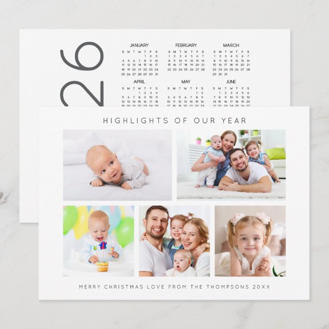 Cartão De Festividades Highlights of Year 5 Photo Calendar 2026 Christmas (Frente/Verso)