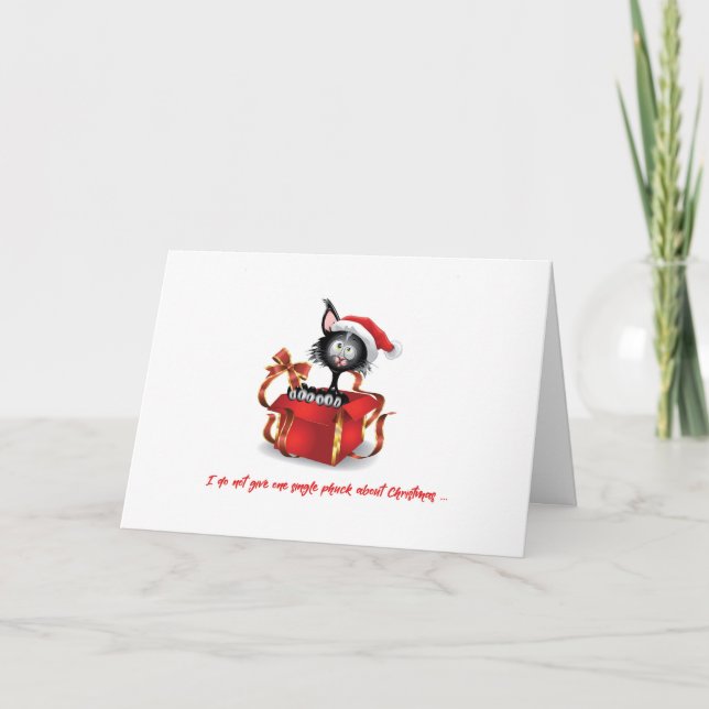 Cartão De Festividades Hilarious Christmas Card with Silly Black Cat (Frente)
