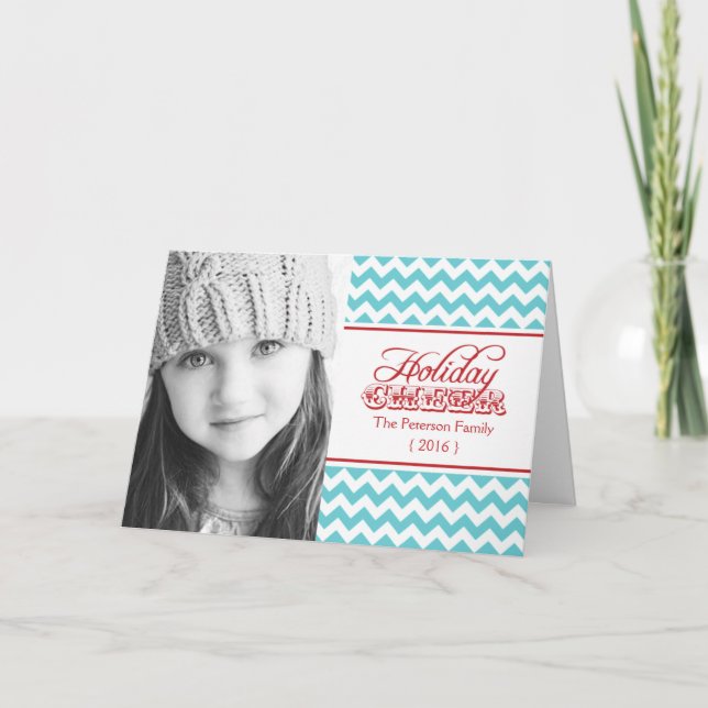Cartão De Festividades Hip Chevron Holiday Cheer Folded Christmas (Frente)