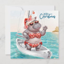 Cartão De Festividades Hippo Bikini Christmas Sailling