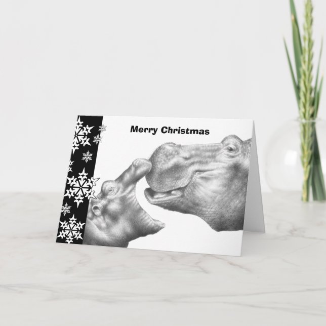 Cartão De Festividades Hippo & Calf Christmas Card (Frente)