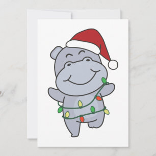 Cartão De Festividades Hippo Christmas Winter Animais Hippos
