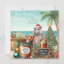 Cartão De Festividades Hippo with Christmas Cocktail Party Greeting Card