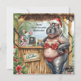 Cartão De Festividades Hippo with Christmas Cocktail Party Greeting Card