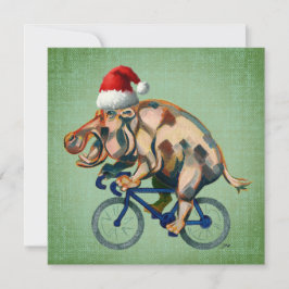 Cartão De Festividades Hippopotamus andando de bicicleta com o Chapéu San