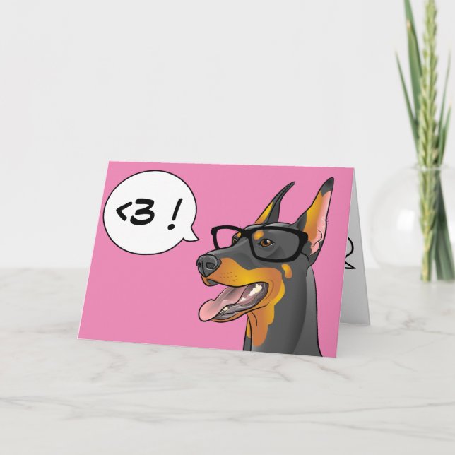 Cartão De Festividades Hipster Dog Valentine Doberman Geek Cartoon Card (Frente)