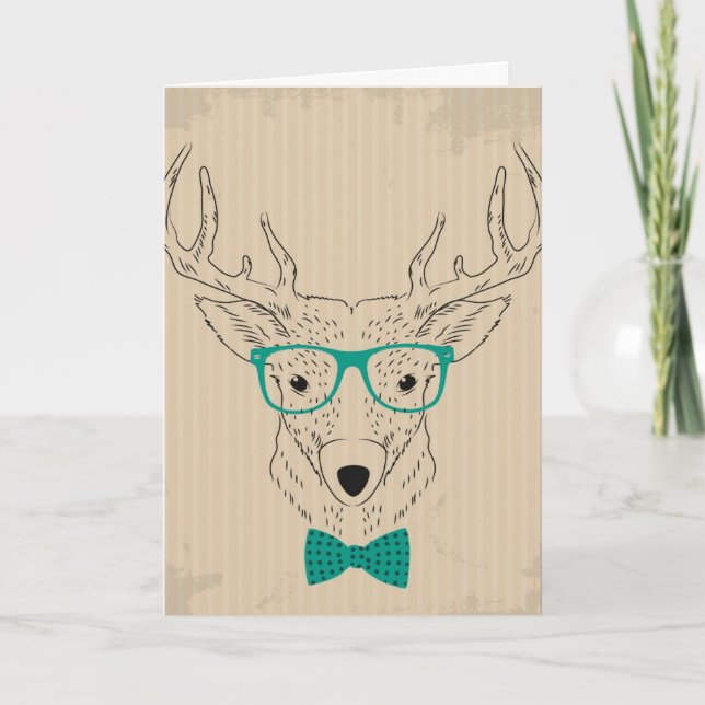 Cartão De Festividades Hipster Reindeer Elk com óculos graciosos Natal (Frente)