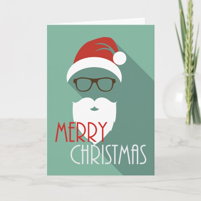Cartão De Festividades Hipster Santa Modern Merry Christmas Greeting Card (Frente)