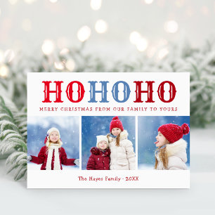 Cartão De Festividades Ho Ho Ho 3 Fotos Colagem Cores Editáveis Dobrado