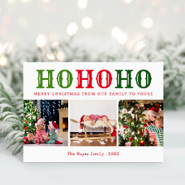 Cartão De Festividades Ho Ho Ho | 3 Fotos Colagem Cores Editáveis Dobrado