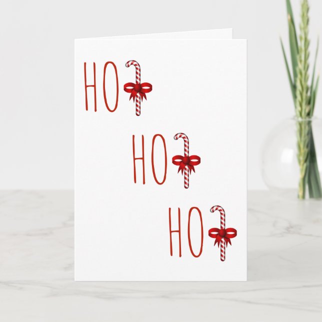 Cartão De Festividades HO HO HO Candy Cane Holiday Card (Frente)