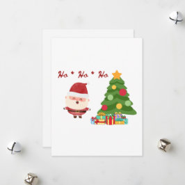 Cartão De Festividades Ho, Ho, Ho com Papai Noel e uma Árvore em um 