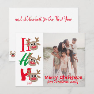 Cartão De Festividades Ho Ho Ho Feliz Natal Foto da Família de Rena