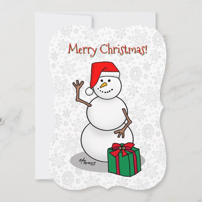 Cartão De Festividades Ho Ho Ho Feliz Natal Papai Noel Boneco de Neve (Frente)