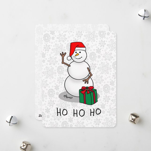 Cartão De Festividades Ho Ho Ho Feliz Natal Papai Noel Boneco de Neve (Frente/Verso In Situ)