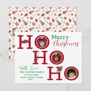 Cartão De Festividades HO HO HO Três Fotos Personalizadas