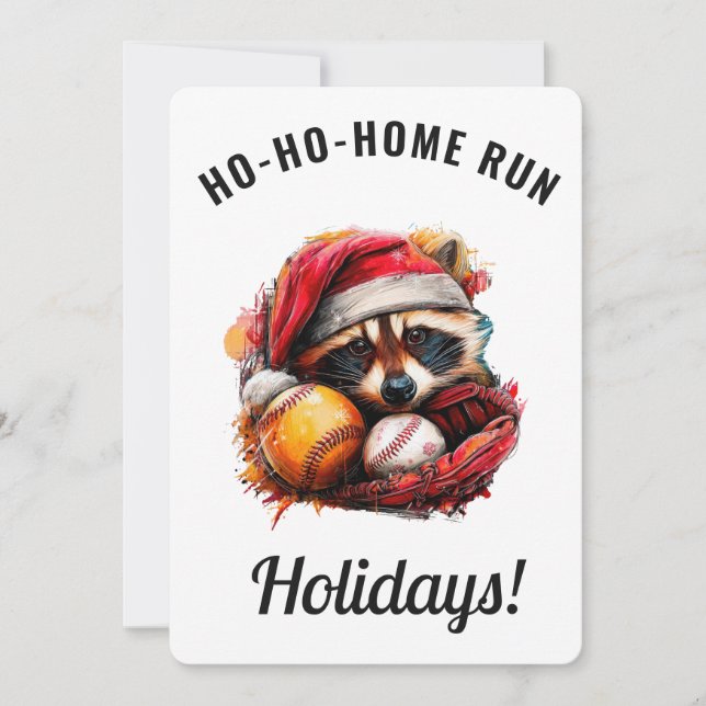 Cartão De Festividades Ho-Ho-Home Run Baseball Christmas Card — Personali (Frente)