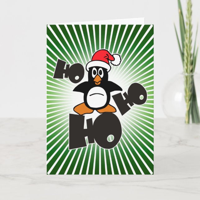 Cartão De Festividades Ho Ho - Pinguim - Feliz Natal + seu backgr (Frente)