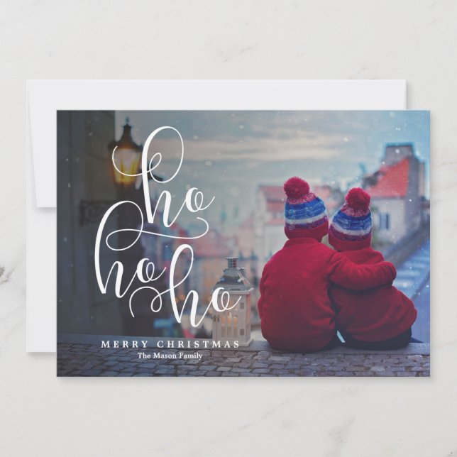 Cartão De Festividades Ho Ho White Overlay Photo (Frente)