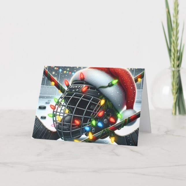 Cartão De Festividades Hockey Christmas (Frente)