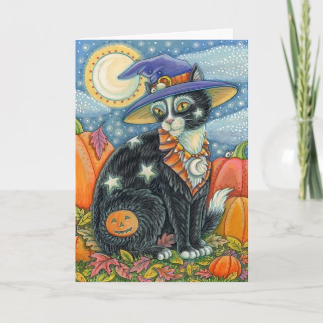 CARTÃO DE FESTIVIDADES HOCUS POCUS BLACK CAT WITCH & MOUSE HALLOWEEN (Frente)