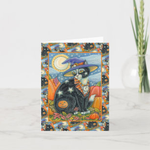 CARTÃO DE FESTIVIDADES HOCUS POCUS GATO PRETO BRUXA & RATO HALLOWEEN