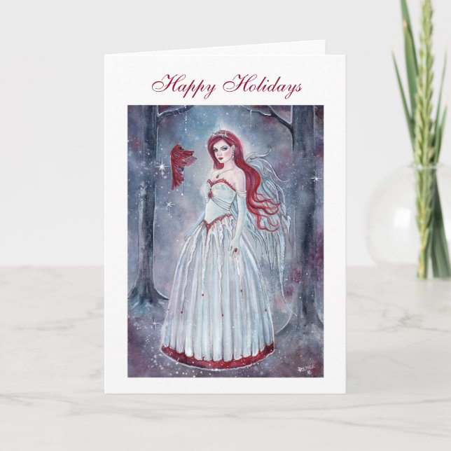 Cartão De Festividades Holiday angel with cardinal card by Renee Lavoie (Frente)