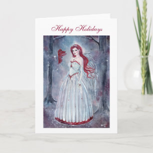 Cartão De Festividades Holiday angel with cardinal card by Renee Lavoie