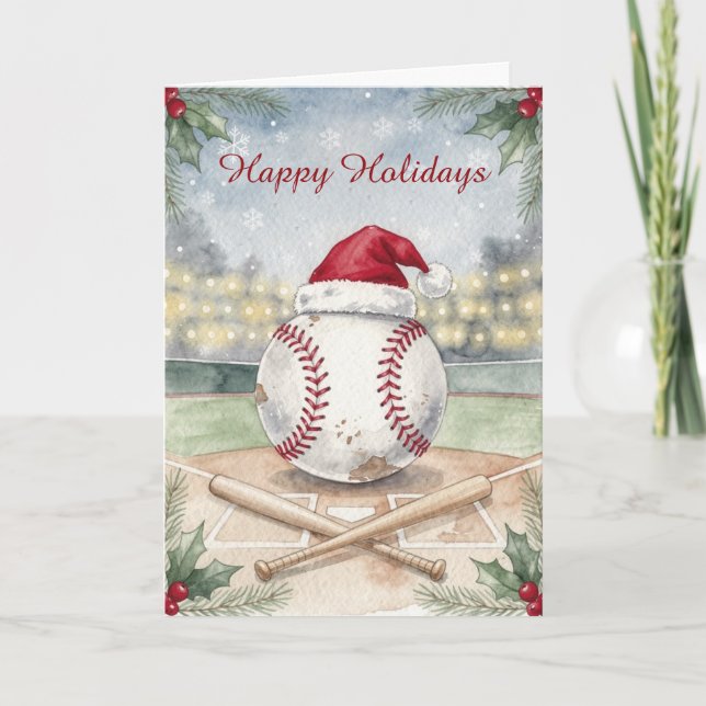 Cartão De Festividades Holiday Baseball Christmas Cards (Frente)